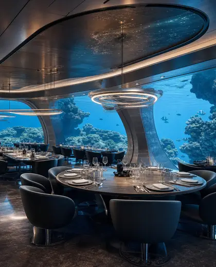 futuristic public space — formal dining room (ocean)