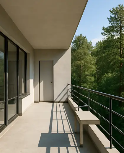 bauhaus apartment — balcony (forest)