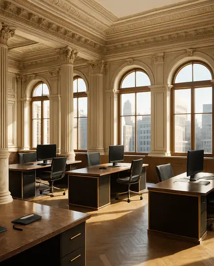 neoclassical penthouse — open office (urban)