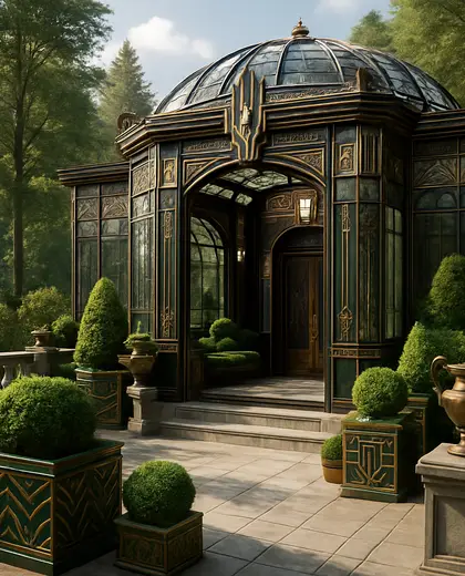 art deco rooftop garden — sunroom (forest)