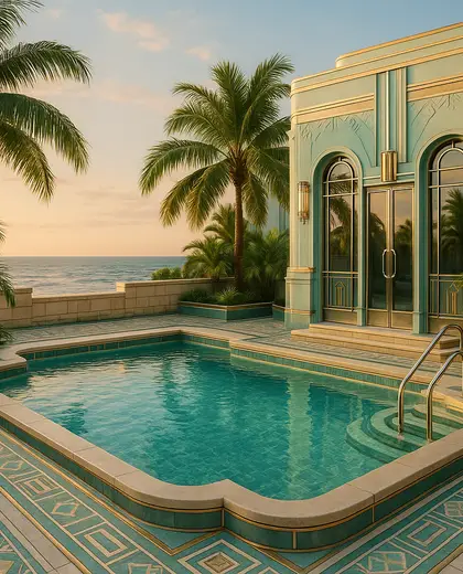 art deco backyard — pool (coastal)