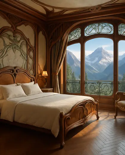 art nouveau hotel — bedroom (mountain)