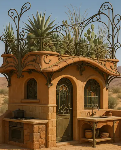 art nouveau rooftop garden — small kitchen (desert)