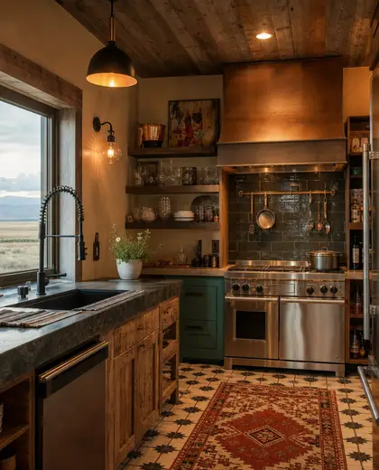 eclectic casino — small kitchen (rural)