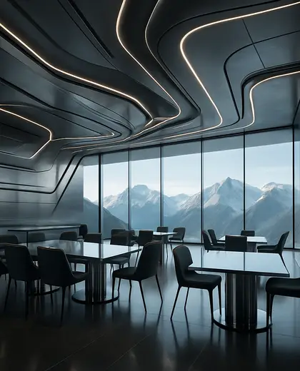 futuristic building — formal dining room (mountain)