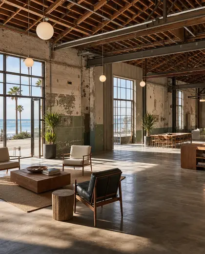 mid-century modern public space — warehouse (coastal)