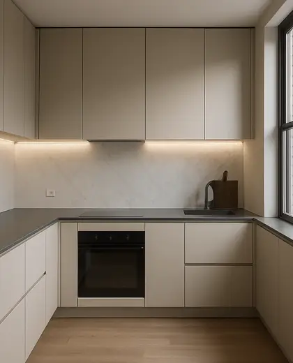minimalist condo — small kitchen (urban)