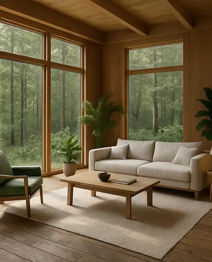 sustainable home — living room (forest)