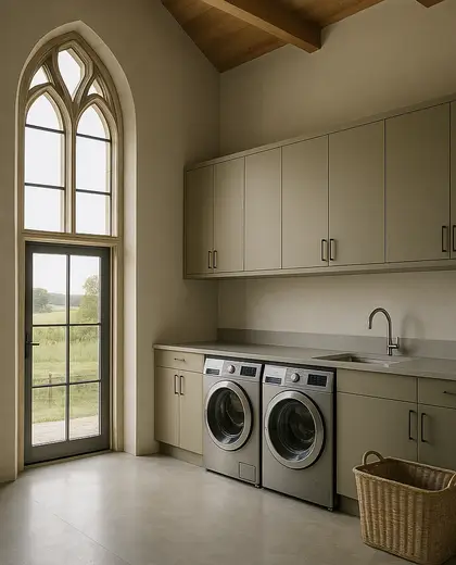 bauhaus church — laundry room (rural)