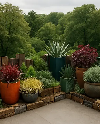 eclectic rooftop garden — edging (forest)