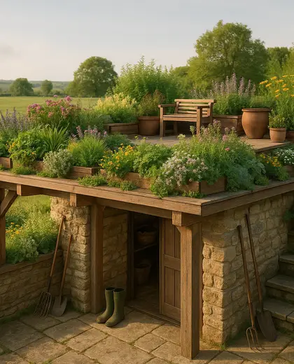 rustic rooftop garden — mud room (rural)