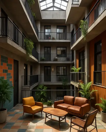 eclectic apartment — atrium (urban)