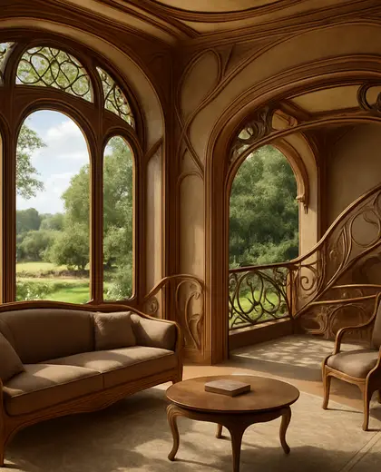 art nouveau yard — living room (rural)