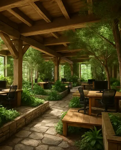 rustic indoor garden — open office (forest)