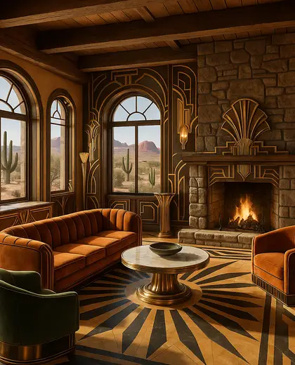 art deco farmhouse — living room (desert)