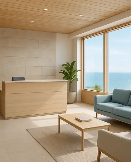 contemporary office space — reception (coastal)