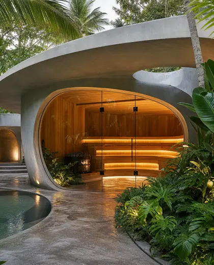 futuristic public space — sauna (tropical)