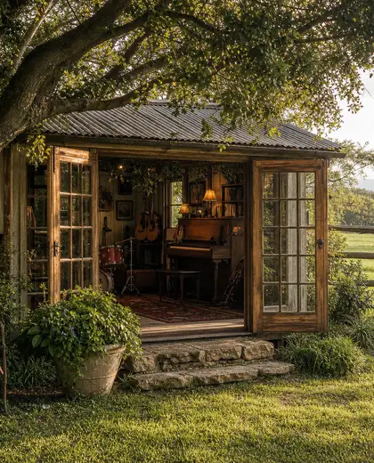 vintage backyard — music room (rural)