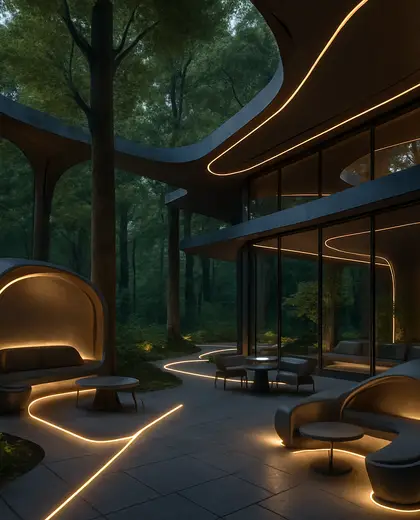 futuristic hotel — patio (forest)