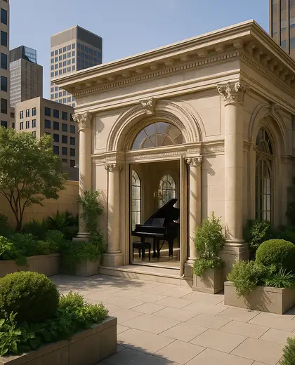 neoclassical rooftop garden — music room (urban)