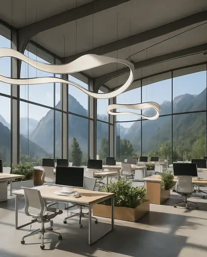 futuristic office space — open office (mountain)