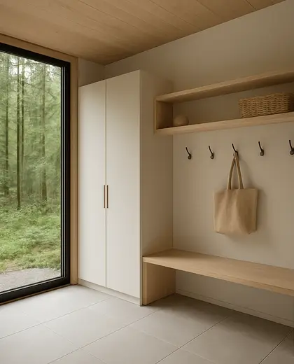 minimalist salon — mud room (forest)