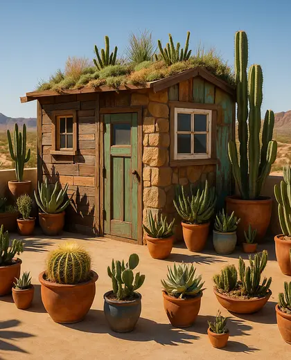 eclectic rooftop garden — storage room (desert)