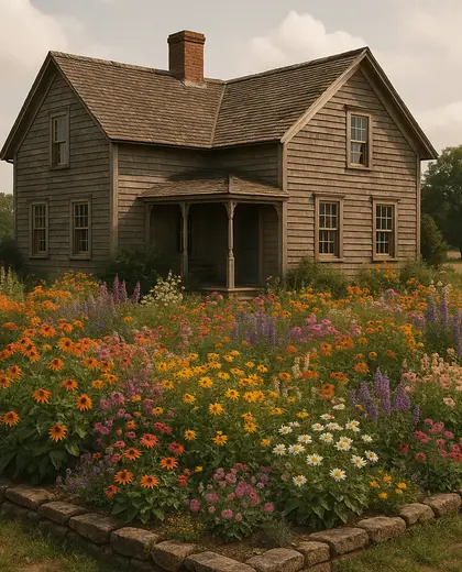 vintage farmhouse — flower bed (rural)