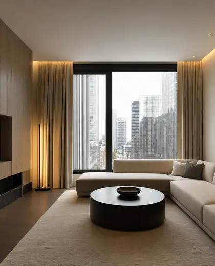 minimalist hotel — living room (urban)
