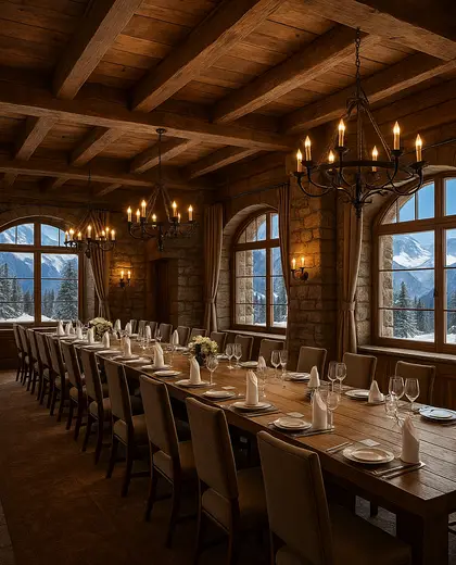 rustic hotel — formal dining room (alpine)