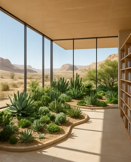 modern indoor garden — library (desert)