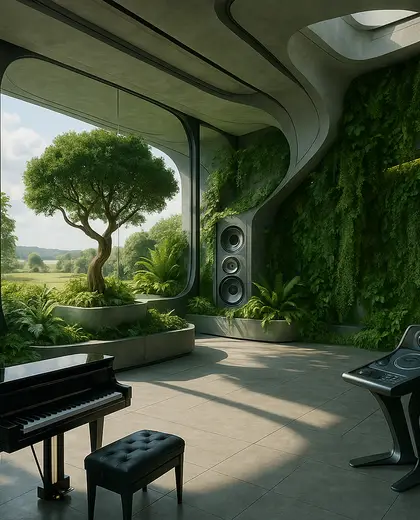 futuristic indoor garden — music room (rural)