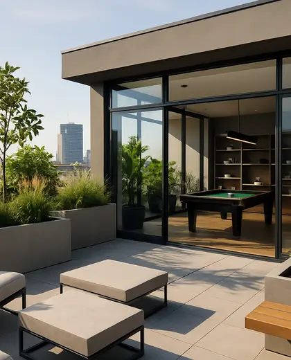 modern rooftop garden — game room (urban)