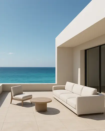 minimalist hotel — patio (ocean)