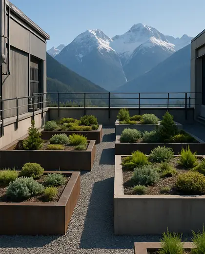 industrial rooftop garden — raised garden bed (alpine)