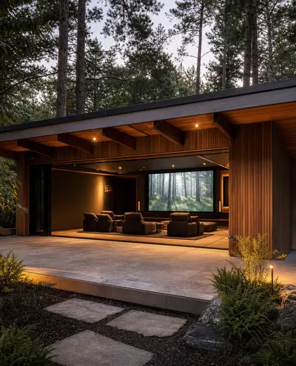 mid-century modern backyard — home cinema (forest)