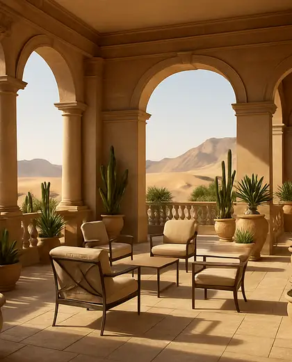 neoclassical hotel — patio (desert)