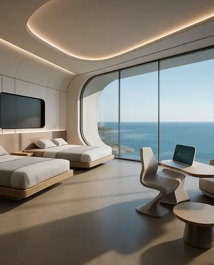 futuristic hotel — family room (coastal)