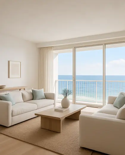 minimalist condo — family room (coastal)