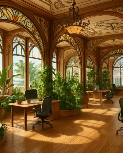 art nouveau indoor garden — open office (beach)