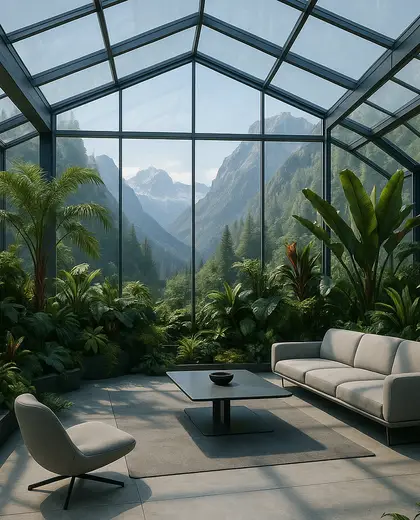 futuristic greenhouse — family room (mountain)