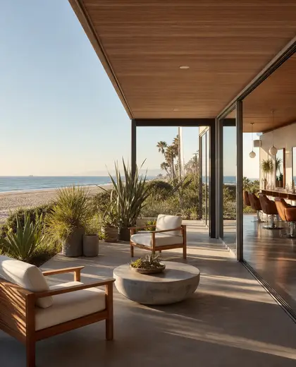 mid-century modern salon — patio (beach)