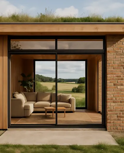 sustainable facade — living room (rural)
