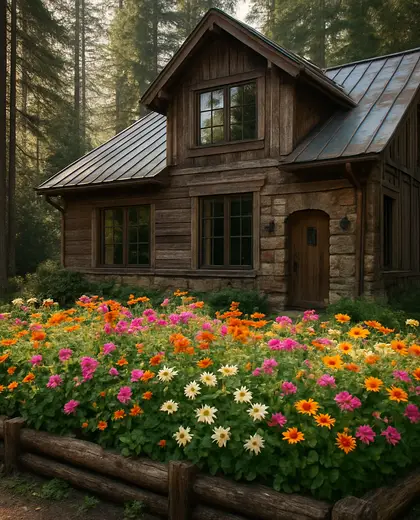 rustic house — flower bed (forest)