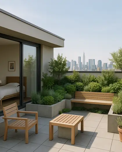 minimalist rooftop garden — youth room (urban)