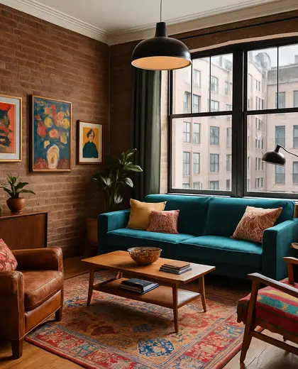 eclectic apartment — living room (urban)