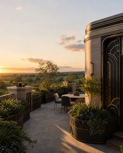 art deco rooftop garden — terrace (rural)