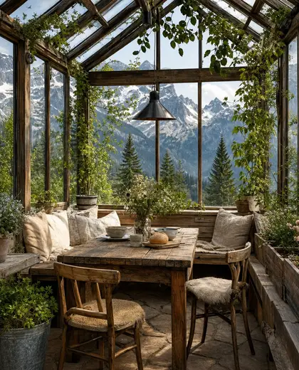 rustic greenhouse — breakfast nook (alpine)