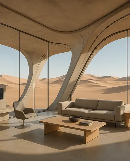 futuristic home — living room (desert)