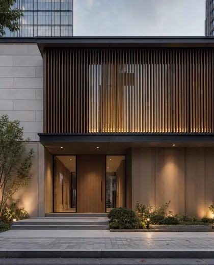 japandi facade — conference hall (urban)